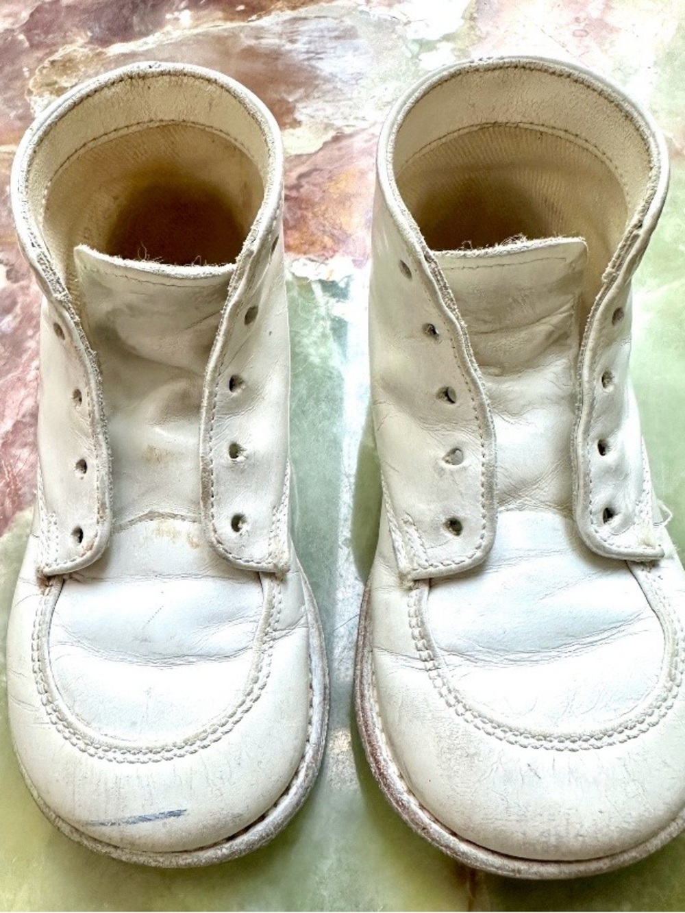VINTAGE 1960s RED GOOSE BRAND WHITE LEATHER BABY TODDLER HI TOP WALKING SHOES 5